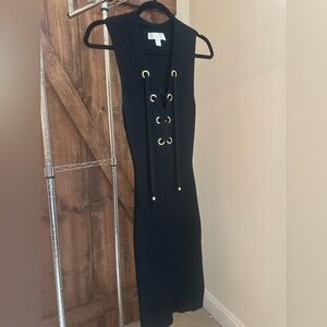 Elegant Black Lace-Up Dress